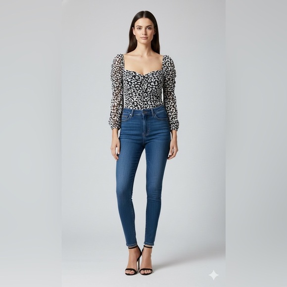 Missguided + Tops - Missguided sheer dalmation print Black and White Patterned Bodysuit longsleeve